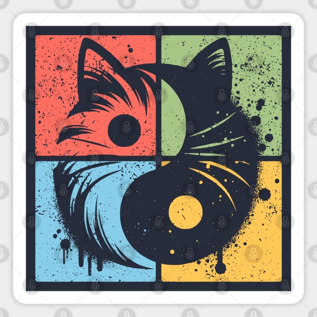 Geometric Cat Yin Yang Retro Art Magnet by TuncGK